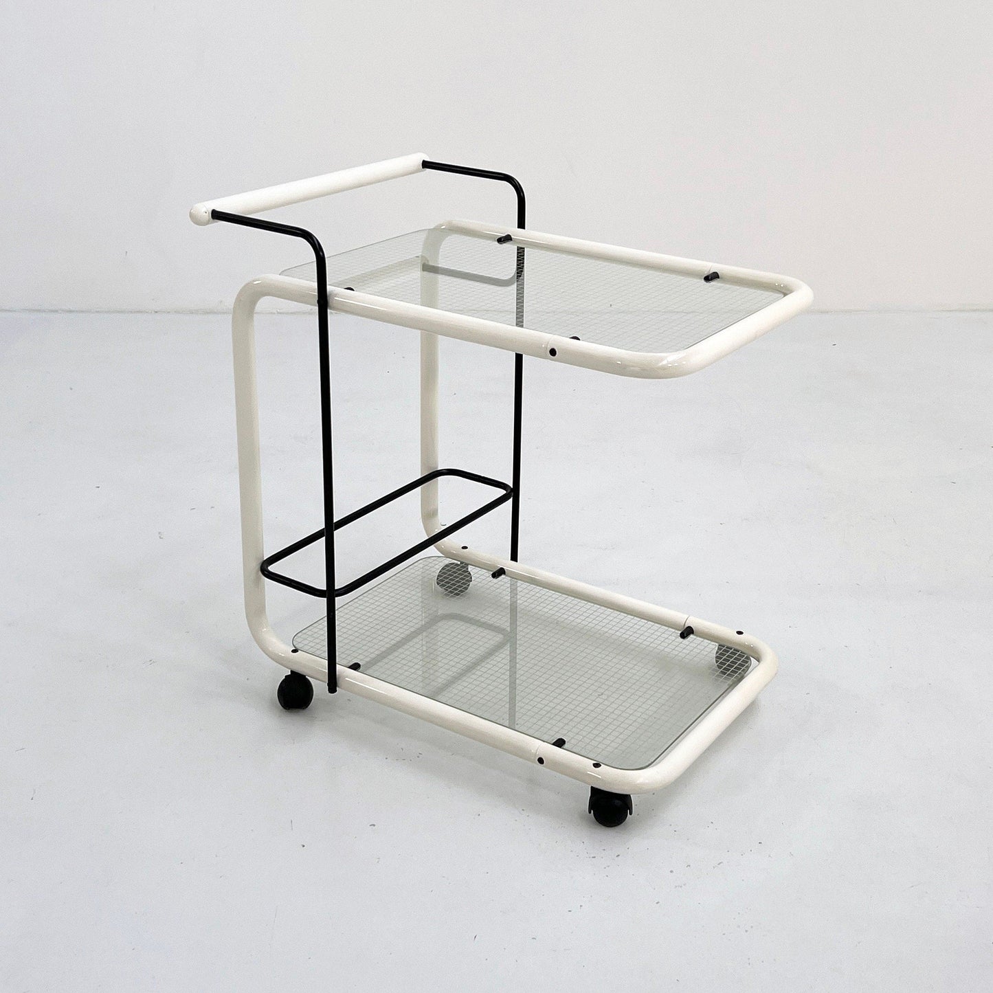 White postmodern serving trolley with Quaderna pattern, 1980s vintage