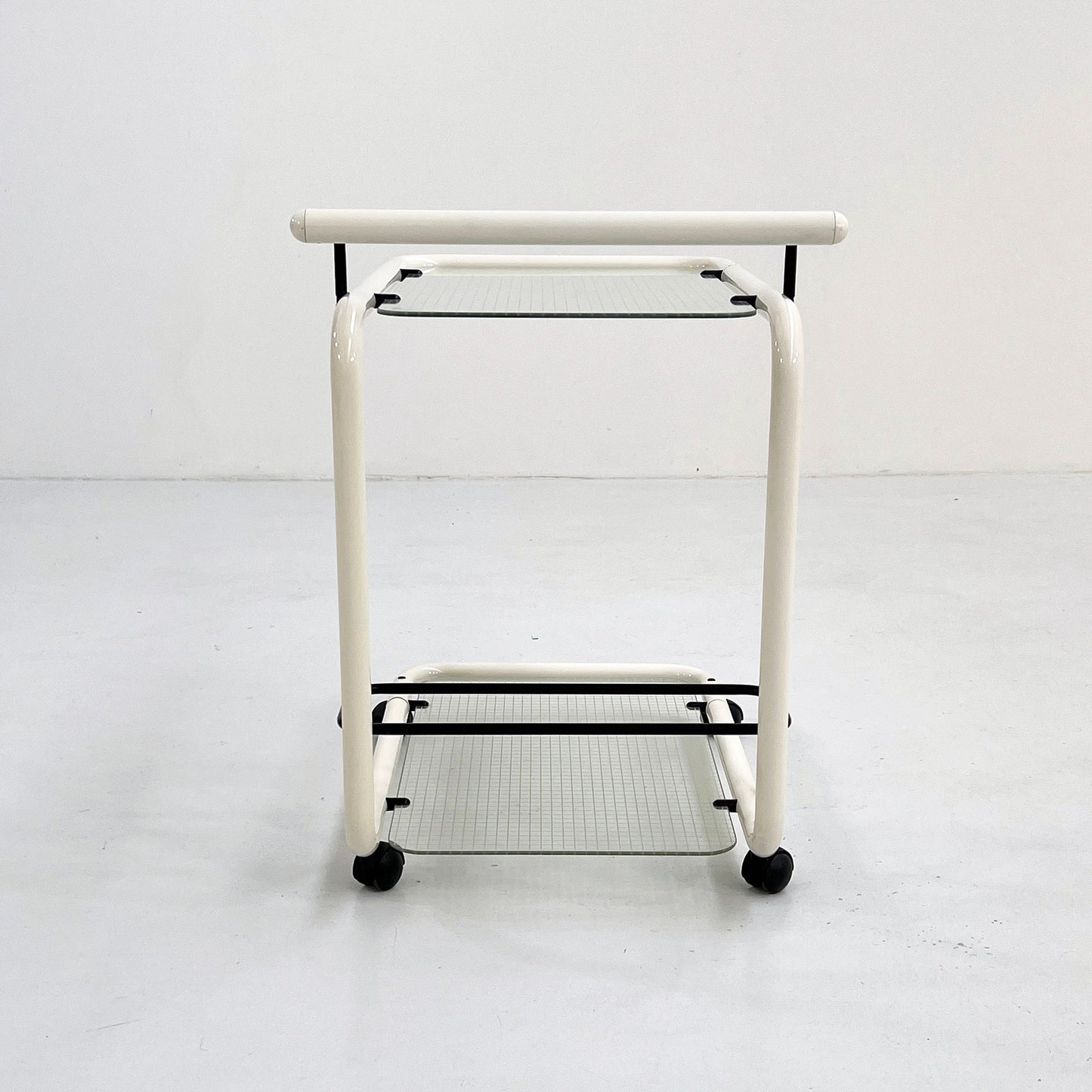 White postmodern serving trolley with Quaderna pattern, 1980s vintage