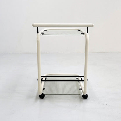 White postmodern serving trolley with Quaderna pattern, 1980s vintage