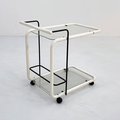 White postmodern serving trolley with Quaderna pattern, 1980s vintage