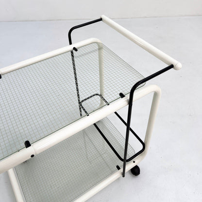 White postmodern serving trolley with Quaderna pattern, 1980s vintage