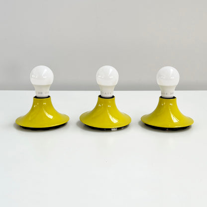 Set of 3 yellow Teti wall lights by Vico Magistretti for Artemide, 1970s vintage