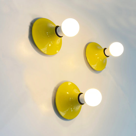 Set of 3 yellow Teti wall lights by Vico Magistretti for Artemide, 1970s vintage