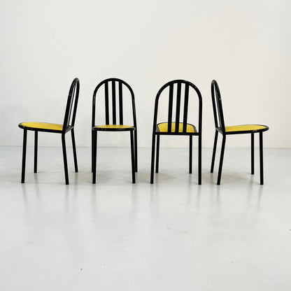 4 Chaises No.222 en Tissu Jaune par Robert Mallet-Stevens pour Pallucco Italia, 1980 Vintage