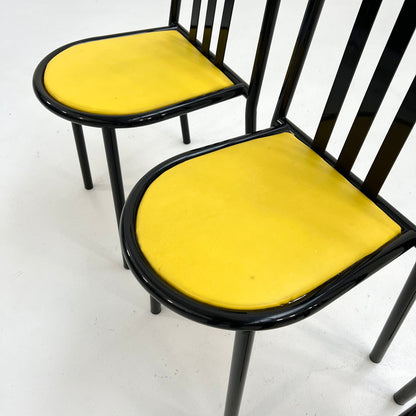 4 Chaises No.222 en Tissu Jaune par Robert Mallet-Stevens pour Pallucco Italia, 1980 Vintage