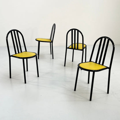 4 Yellow Fabric No.222 Chairs by Robert Mallet-Stevens for Pallucco Italia, 1980 Vintage