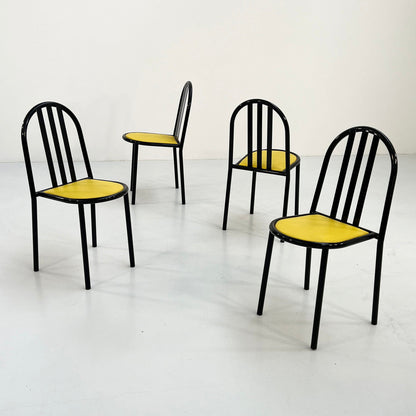 4 Chaises No.222 en Tissu Jaune par Robert Mallet-Stevens pour Pallucco Italia, 1980 Vintage