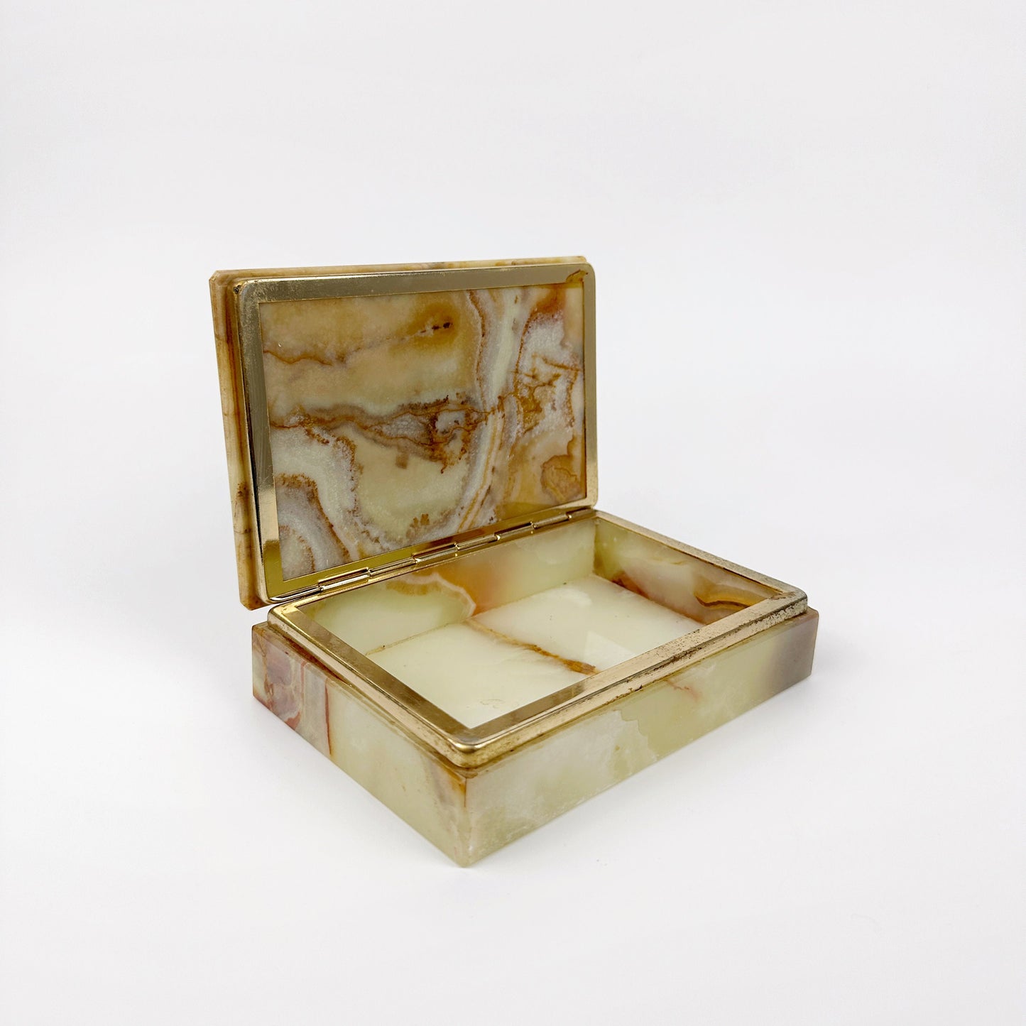 Solid vintage alabaster marble Italy jewelry box casket cigarette box stone onyx box tin Carrara Italian