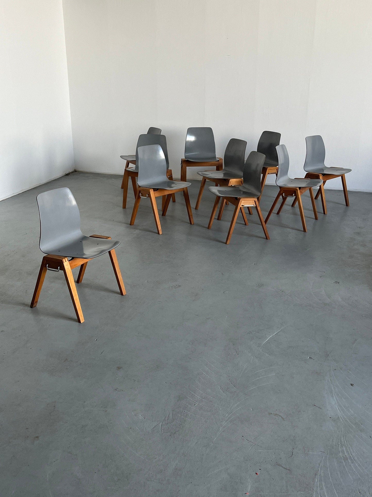 Chaises de salle à manger empilables modernes du milieu du siècle, Adam Stegner pour Pagholz Flötotto, vintage des années 1960