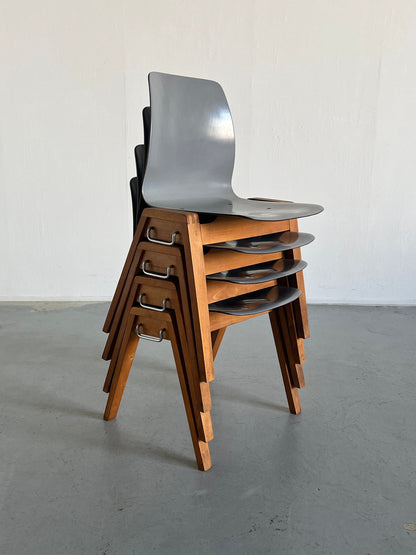 Chaises de salle à manger empilables modernes du milieu du siècle, Adam Stegner pour Pagholz Flötotto, vintage des années 1960