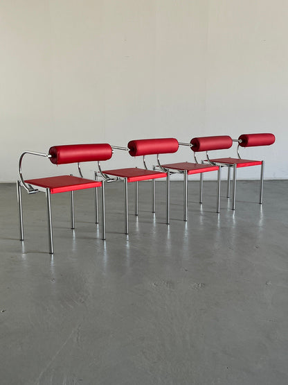 1 von 5 Postmoderne Tubular Chair im Stil von Arcadia Chairs von Paolo Piva für B&B Italia, Rotes Kunstleder, 1980er, Vintage