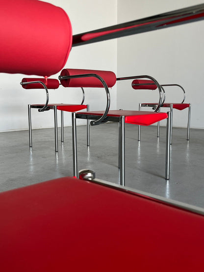 1 von 5 Postmoderne Tubular Chair im Stil von Arcadia Chairs von Paolo Piva für B&B Italia, Rotes Kunstleder, 1980er, Vintage