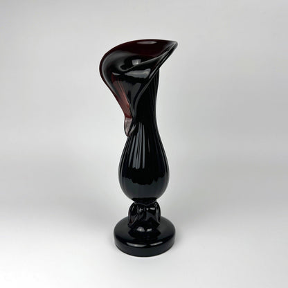 Vase à fleurs Boho Art Nouveau 1900 1910 Verre Bordeaux Noir Rouge Vase Bohême Fait à la main Floral vintage