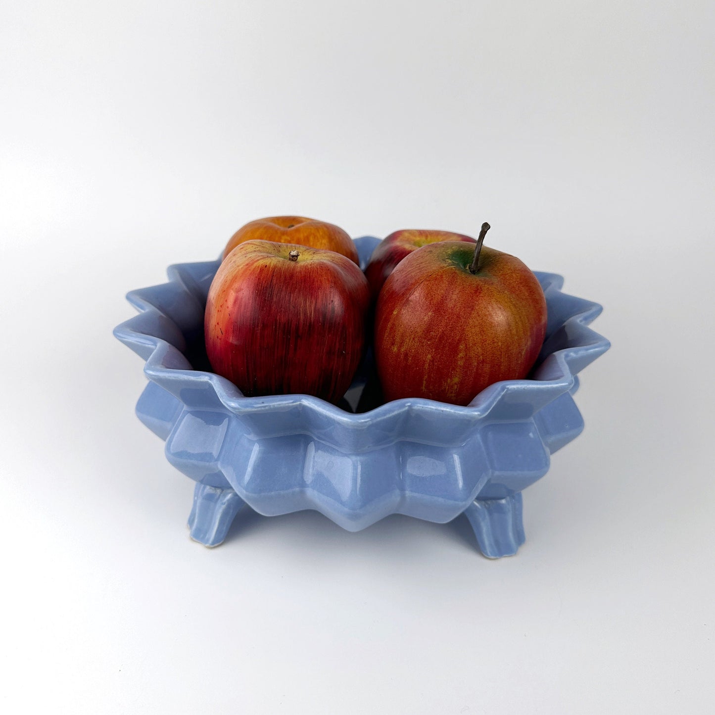 Gentiane Bleu Céramique Pied Bol Jags 70s Boho Moderniste Prisme Diamant Offrant Bol Fruit Bowl Jardiniere vintage