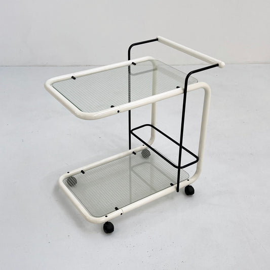 White postmodern serving trolley with Quaderna pattern, 1980s vintage