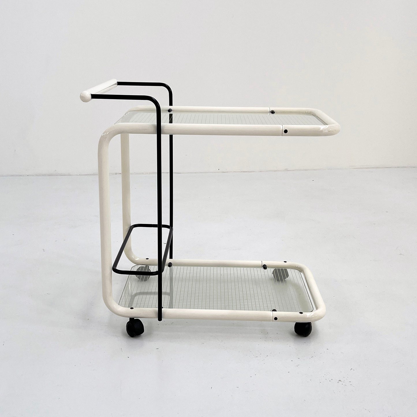 White postmodern serving trolley with Quaderna pattern, 1980s vintage