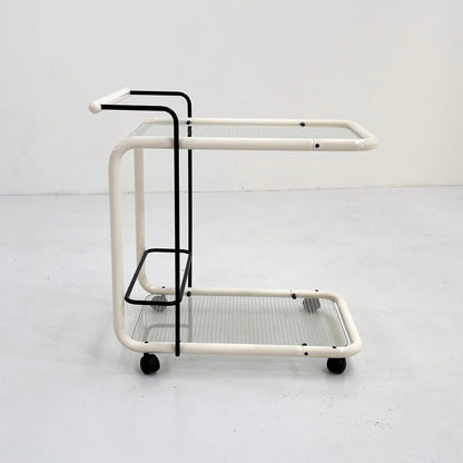 White postmodern serving trolley with Quaderna pattern, 1980s vintage