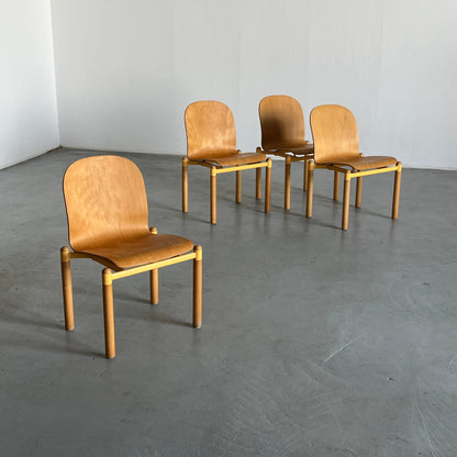 Set of 4 Mid-Century Modern Stackable Bentwood and Metal Dining Chair by Braun Lockenhaus, 1990s Austria Vintage