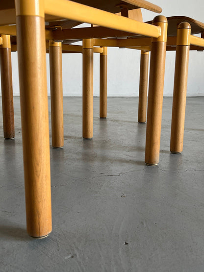 Ensemble de 4 chaises de salle à manger empilables modernes du milieu du siècle en bois courbé et en métal par Braun Lockenhaus, Autriche vintage des années 1990