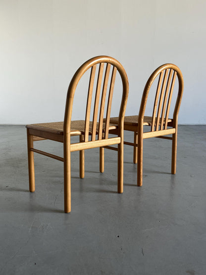 Ensemble de 2 chaises de salle à manger modernes du milieu du siècle en bois laqué et canne, style Annig Sarian, Italie Vintage 1980