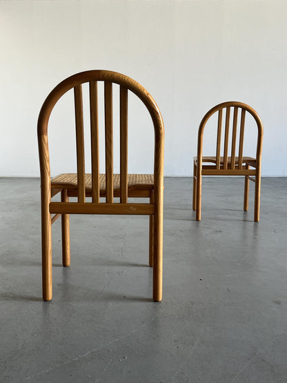 Set of 2 Mid-Century Modern Dining Chairs in Lacquered Wood and Cane, Annig Sarian Style, Italy 1980s Vintage