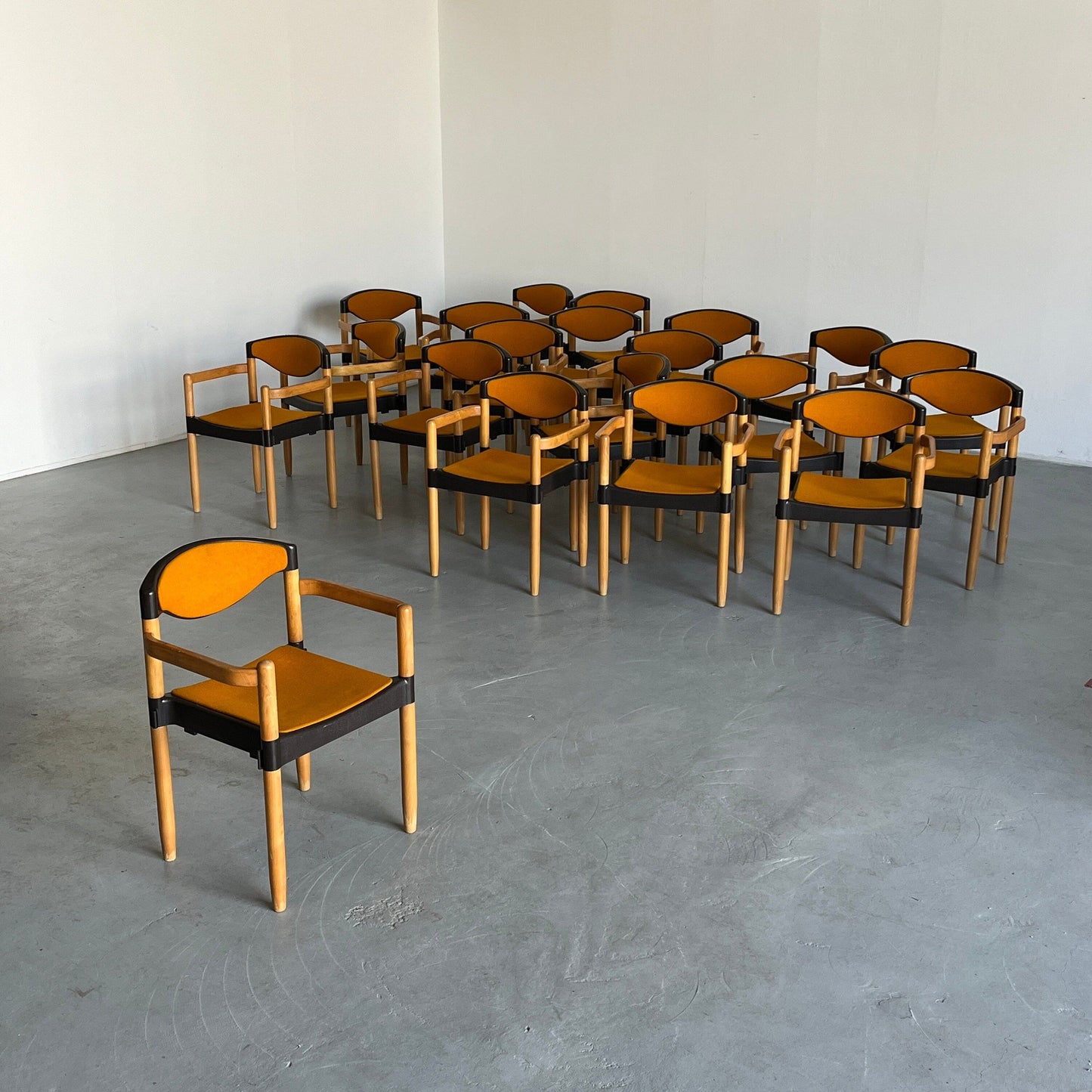 Stackable "Strax" Armchairs by Hartmut Lohmeyer for Casala in Orange Fabric, 1980s Germany Vintage