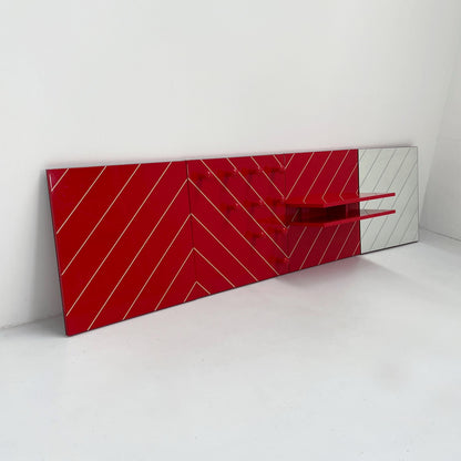 Modular striped mirror, wardrobe and shelf entrance ensemble, 1980s vintage