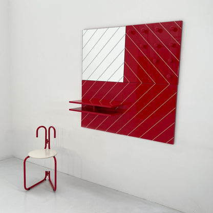 Ensemble d'entrée modulable miroir rayé, porte manteau et étagère, vintage années 1980