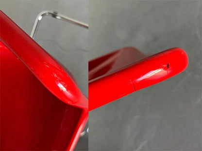 Ensemble de 4 chaises de salle à manger Space Age, plastique rouge brillant et acier tubulaire chromé, Italie Vintage années 1960