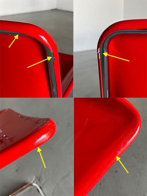 Set of 4 Space Age Dining Chairs, Glossy Red Plastic and Chromed Tubular Steel, Italy 1960s Vintage