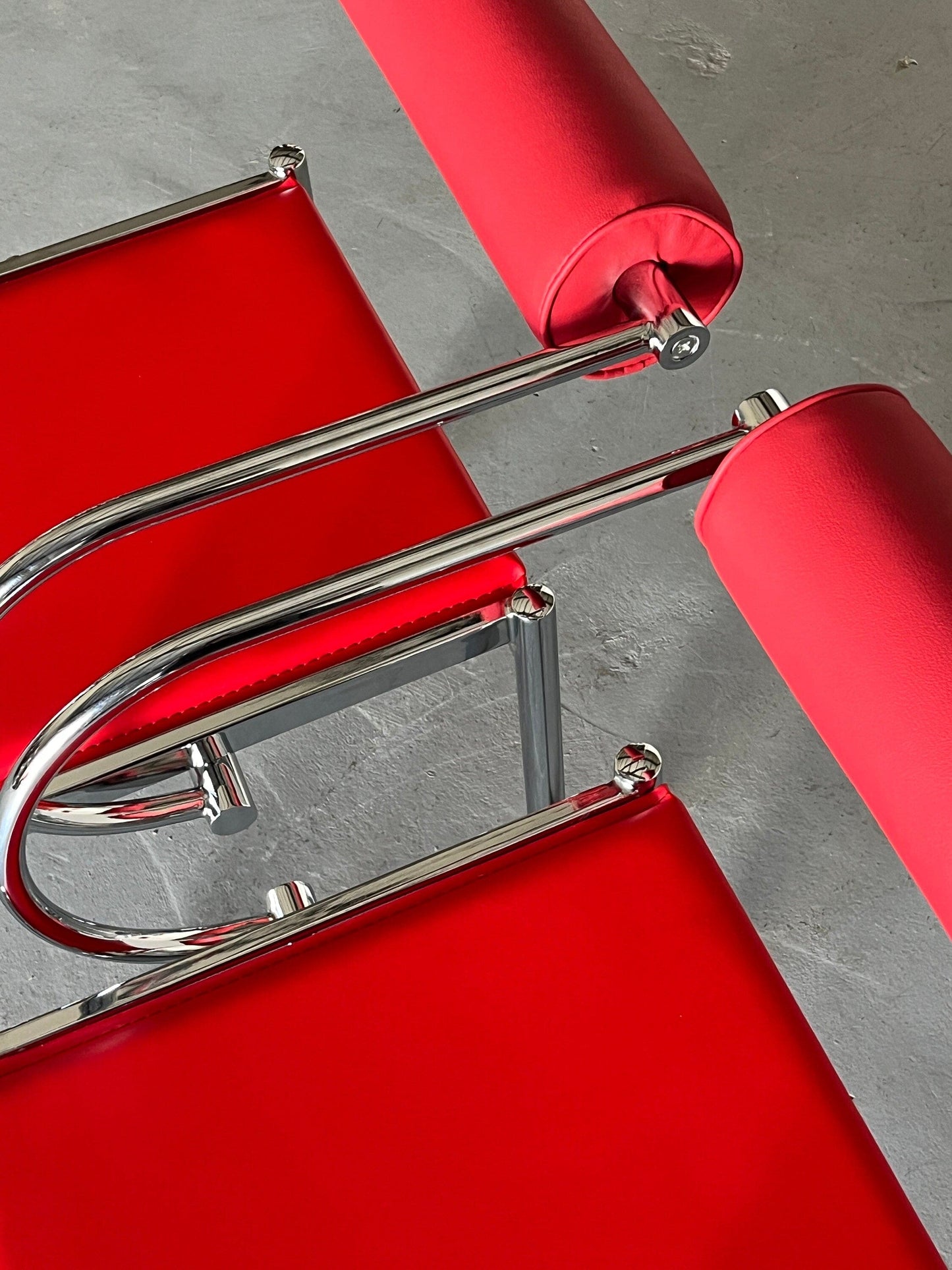 1 of 5 Postmodern Tubular Chair in the style of Arcadia Chairs by Paolo Piva for B&amp;B Italia, Red Faux Leather, 1980s, Vintage