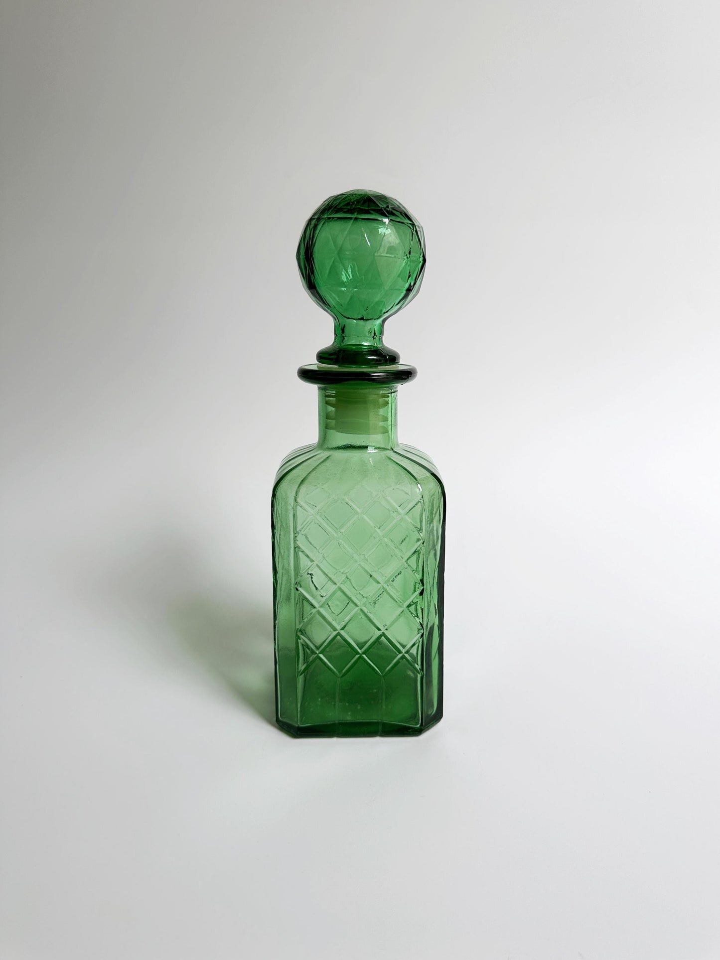 Empoli Green Glass Bottle Decanter 60s Mid Century Carafe Italy Vintage