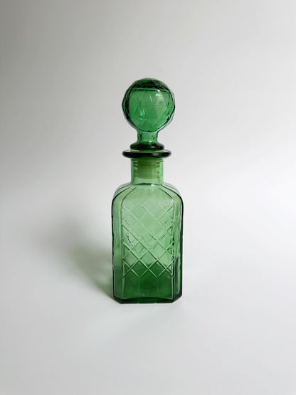 Empoli Green Glass Bottle Decanter 60s Mid Century Carafe Italy Vintage