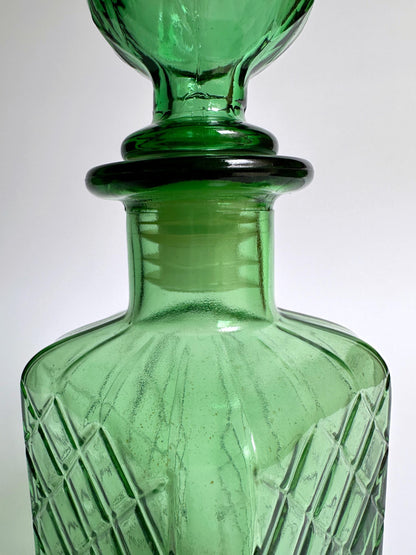 Empoli Green Glass Bottle Decanter 60s Mid Century Carafe Italy Vintage