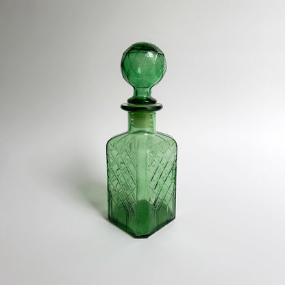 Empoli Green Glass Bottle Decanter 60s Mid Century Carafe Italy Vintage