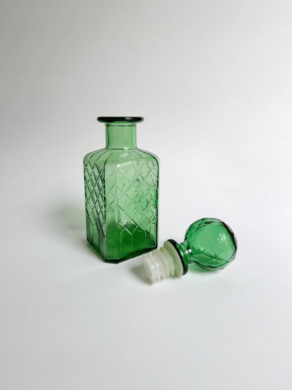 Empoli Green Glass Bottle Decanter 60s Mid Century Carafe Italy Vintage