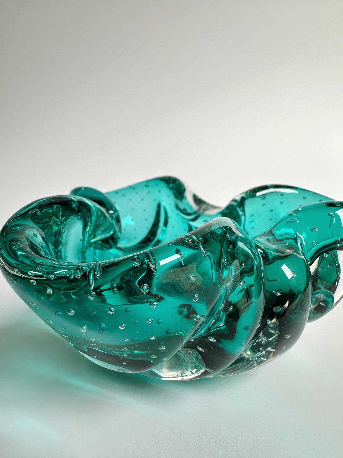 Murano Ashtray Barovier Toso Bullicante Mint Green Turquoise Bubbles Heavy Italy 70s 1970 Vintage