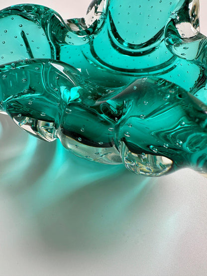 Murano Ashtray Barovier Toso Bullicante Mint Green Turquoise Bubbles Heavy Italy 70s 1970 Vintage