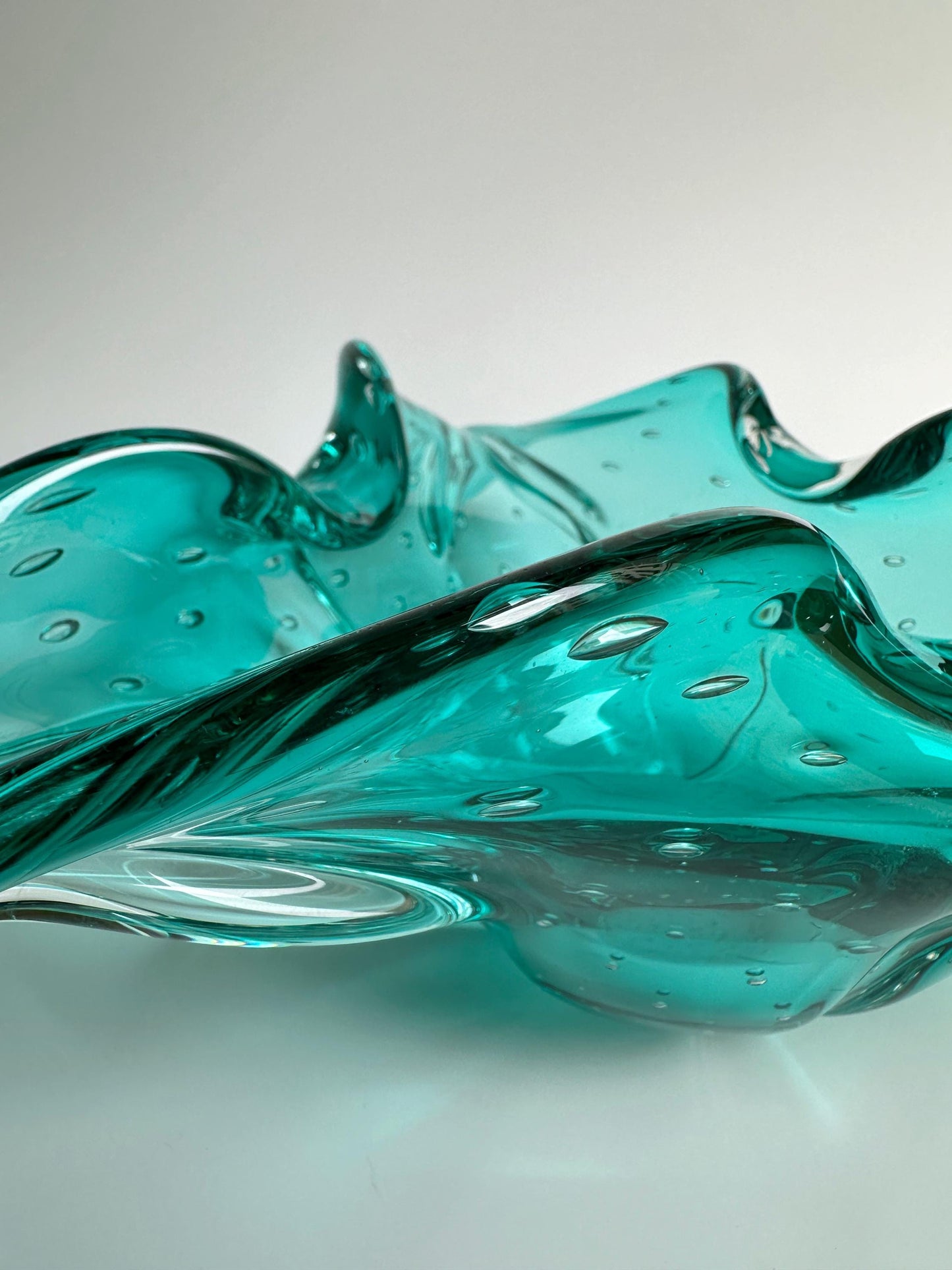 Large Murano Fruit Bowl Barovier Toso Bullicante Mint Green Turquoise Bubbles Heavy Italy 70s 1970 Vintage