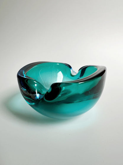 Seguso Murano Ashtray Mint Green Turquoise Blue Two Tone Flavio Poli Style Glass Beryl Barovier Toso Green Mid Century Modern Italy Vintage