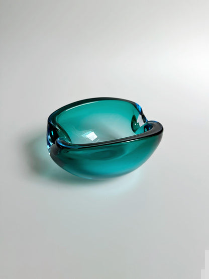 Seguso Murano Cendrier Menthe Vert Turquoise Bleu Deux Tons Flavio Poli Style Verre Beryl Barovier Toso Vert Mid Century Moderne Italie vintage