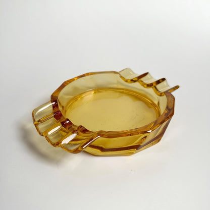 Art Deco Ashtray Amber Honey Glass Stölzle Hermanova CZ 30s Bohemia Miroslav Klinger ZBS CZ Yellow Bauhaus 1930 Vintage