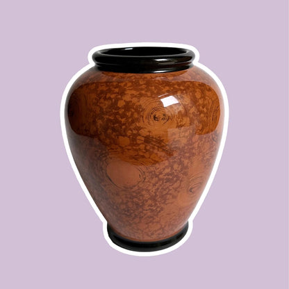 80er Art Deco Keramik Vase Wurzelholz Handbemalt Chic Art Deco Revial Blumenvase Burl Wood 1980er Vintage