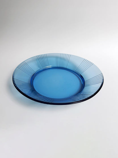 Français Table Set Bowl Bowl 80s Art Déco Revival Cobalt Blue Glass Luminarc Arcoroc vintage