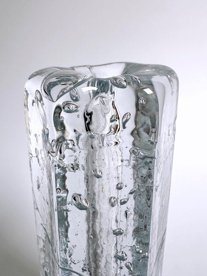 Solifleur Glass Block Vase Pukeberg Sweden 70s Ice Glass Solofiore Flower Vase Op Art Brutalist Mid Century Modernist 60s 1970 Vintage