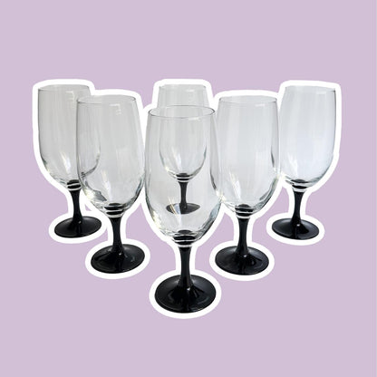 6 Luminarc Domino Bier Longdrink Gläser 80er Schwarz Pokal Kelch Art Deco Revival Champagner Postmodern humpen Vintage