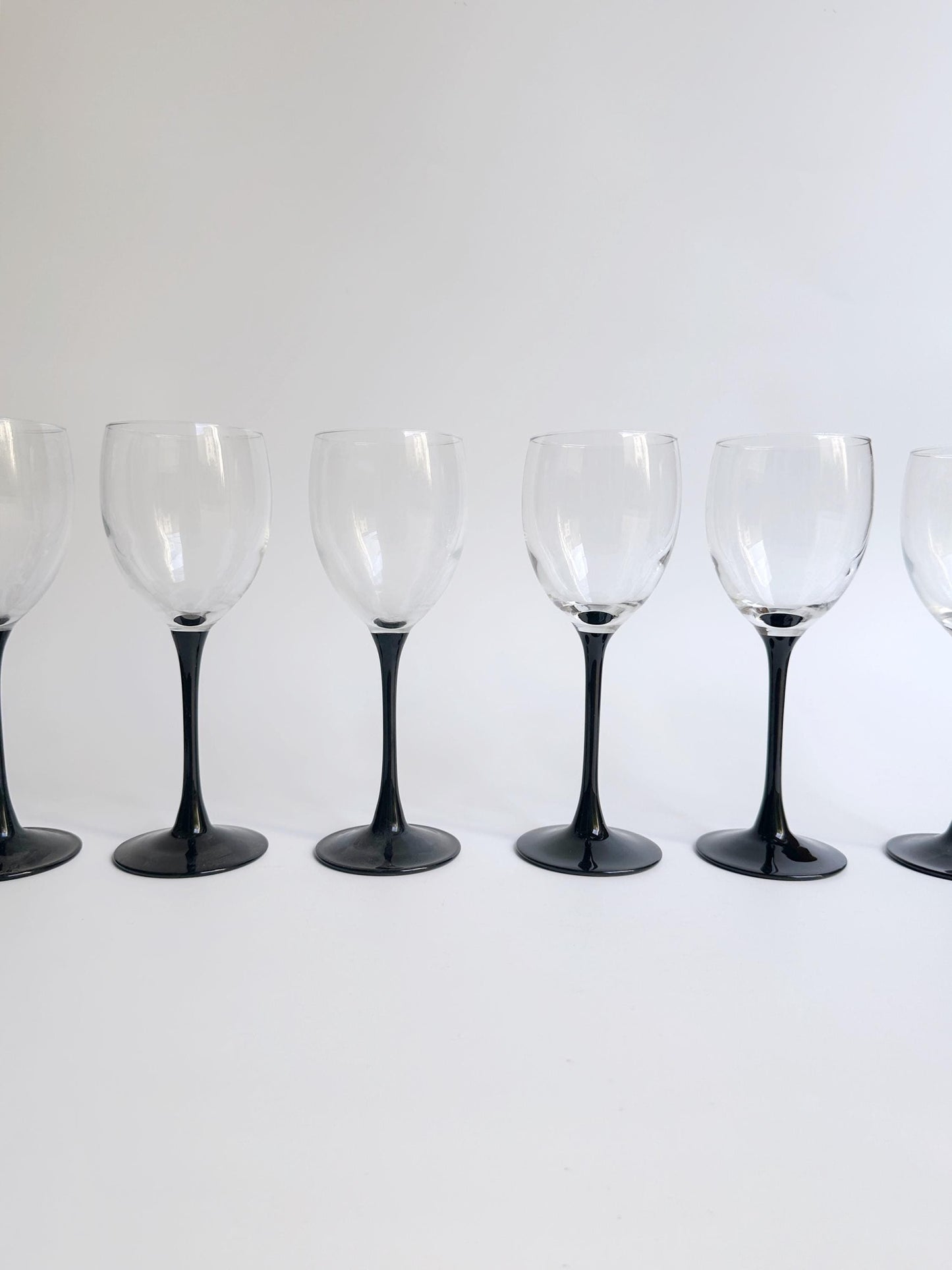 6 Luminarc Domino wine glasses 80s white wine red wine black goblet Art Deco Revival Postmodern Vintage