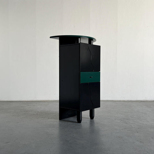 Postmodern Memphis Style Bar Cabinet in Black and Green Wood, in the style of Peter Maly, 1980s Vintage