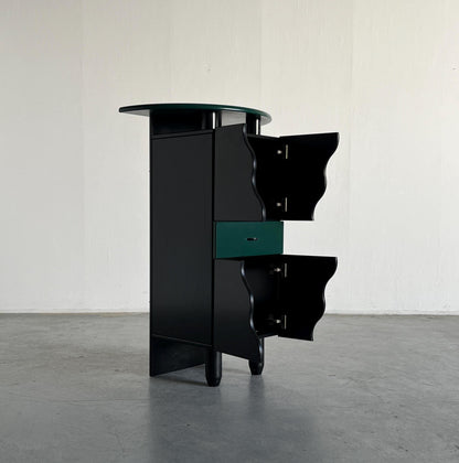 Postmodern Memphis Style Bar Cabinet in Black and Green Wood, in the style of Peter Maly, 1980s Vintage