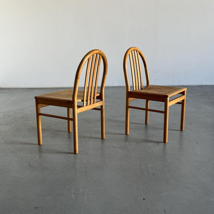 Set of 2 Mid-Century Modern Dining Chairs in Lacquered Wood and Cane, Annig Sarian Style, Italy 1980s Vintage